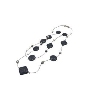 Silvertone and Dark Navy Double Layer Necklace